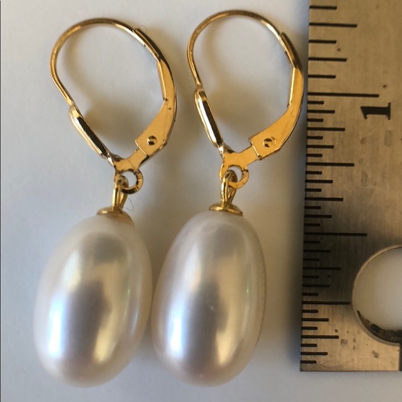 Handmade Jewelry - White AAA Large Oval Pearls-Gold Filled Leverbacks